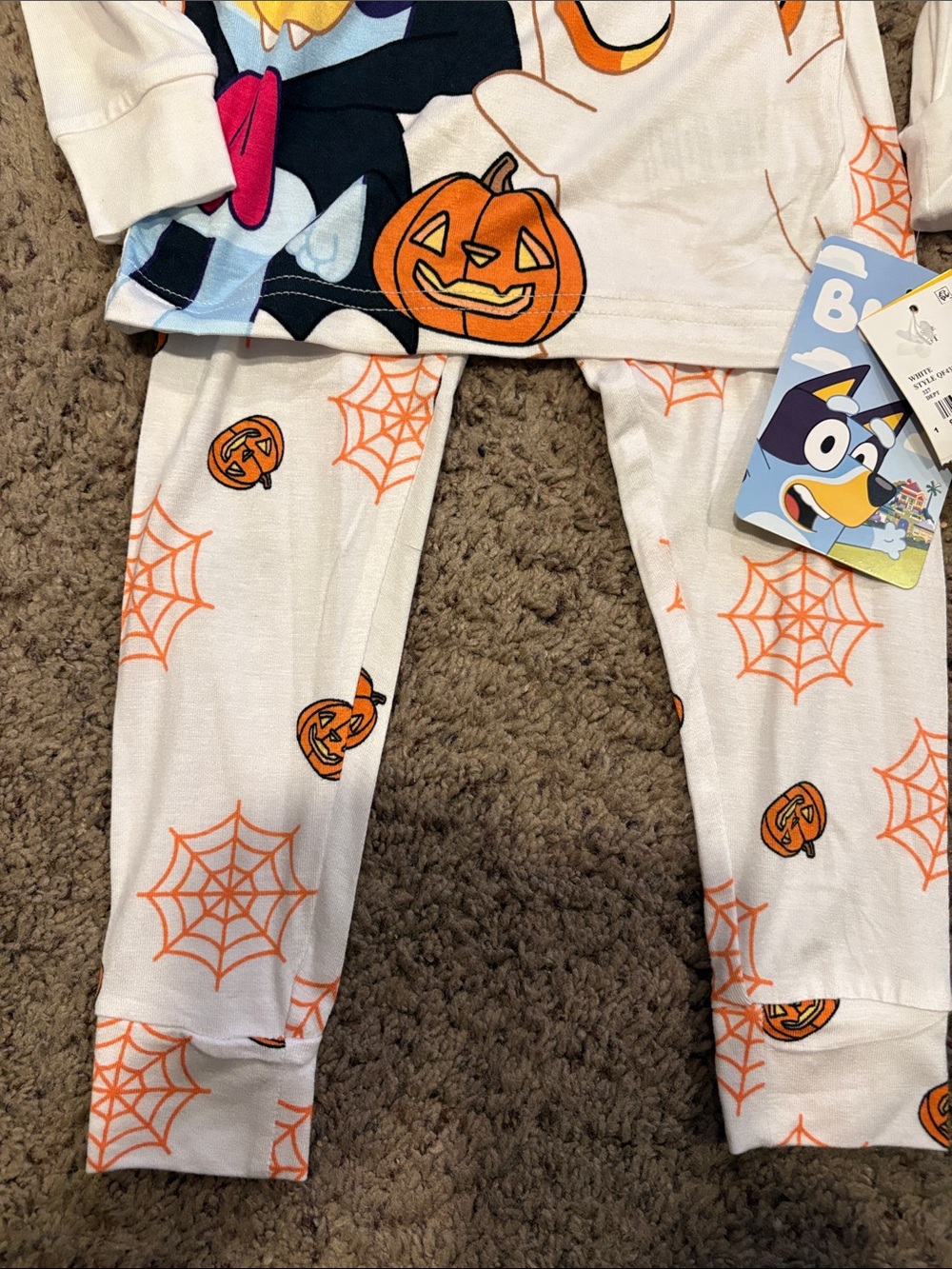 Bluey kids White Halloween Spiderweb Pajama Top with Orange Print - Picture 4 of 6